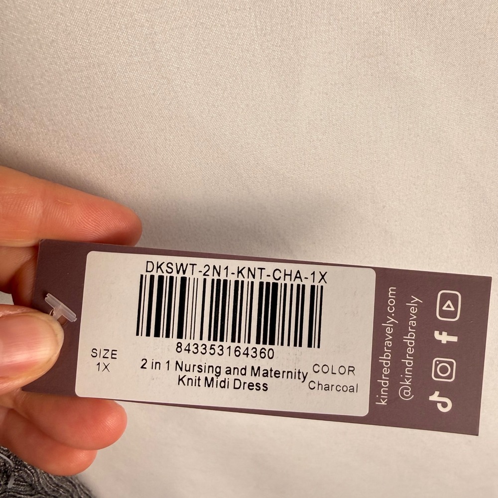 NEW Kindred Bravely Gray Ribbed Nursing‎ Maternity Midi Dress 1X Capsule Minimal - Picture 4 of 8